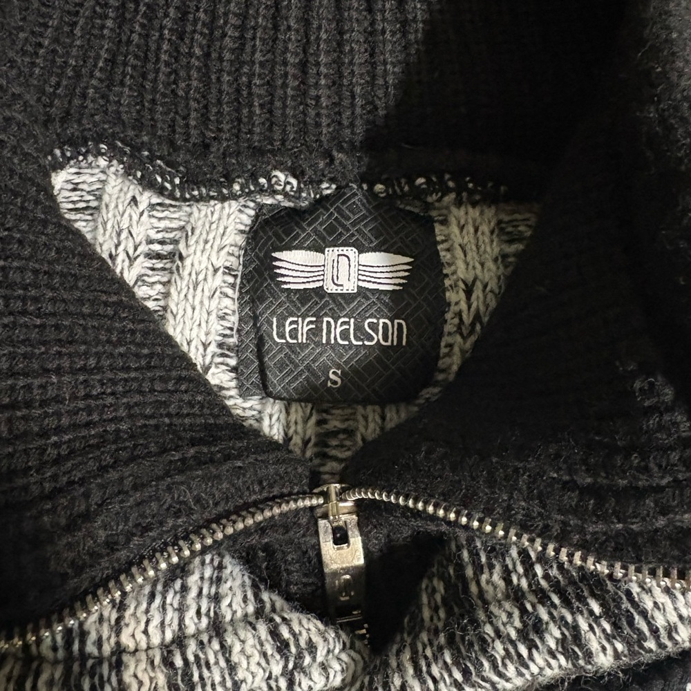 Leif Nelson Patchwork Turtleneck Sweater - Black … - image 3